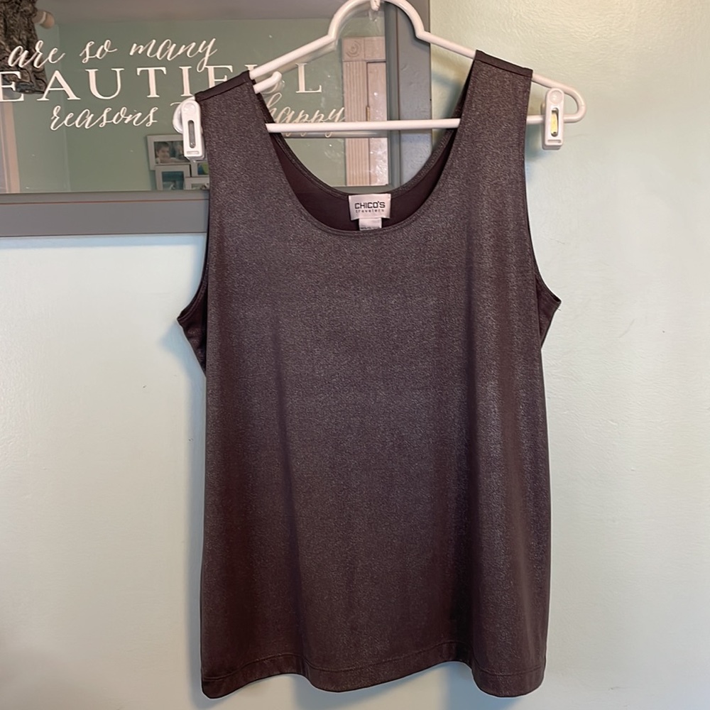 Chicos size 2 travelers metallic grey tank top size 12/large - Picture 7 of 7